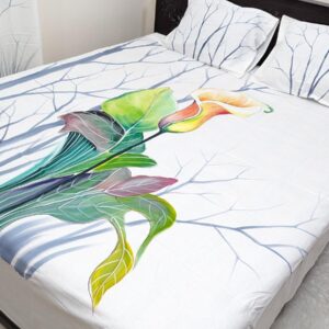 Artfully hand-painted blossom designs adorn a luxurious twill cotton bedsheet, adding elegance and charm to any bedroom decor