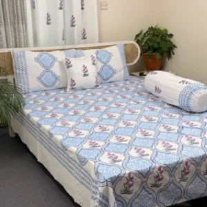 Twill Cotton Luxury Hand Block King Size Bedsheet
