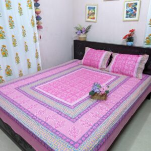 High-quality soft twill cotton bedsheet with intricate hand block printing, showcasing premium craftsmanship.