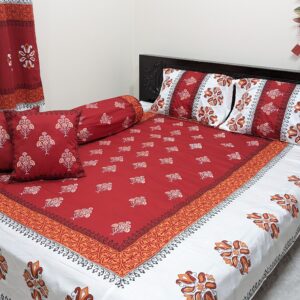 Exquisite hand block design on a luxurious twill cotton bedsheet, showcasing fine craftsmanship and elegance
