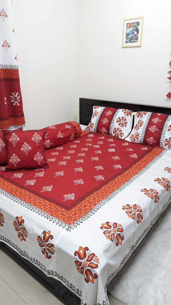 Exquisite hand block design on a luxurious twill cotton bedsheet, showcasing fine craftsmanship and elegance