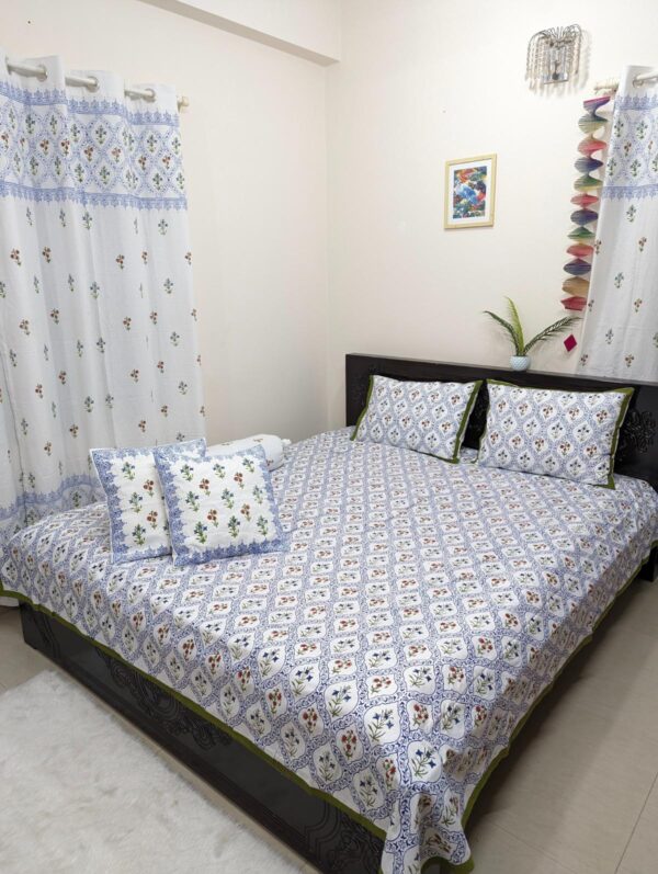 Experience the luxury of our Soft Twill Cotton Hand Block Premium King Size Bedsheet crafted from 100% twill cotton fabric. Guaranteed to bring elegance to your bedroom, it boasts vibrant colors that are fade-resistant, ensuring lasting beauty wash after wash. Easy to clean and maintain, it's designed to enhance both comfort and style in your home