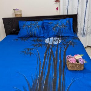 Bamboo Blue Twill Cotton Hand Paint bedsheet bring a room like a dream home decor vibe