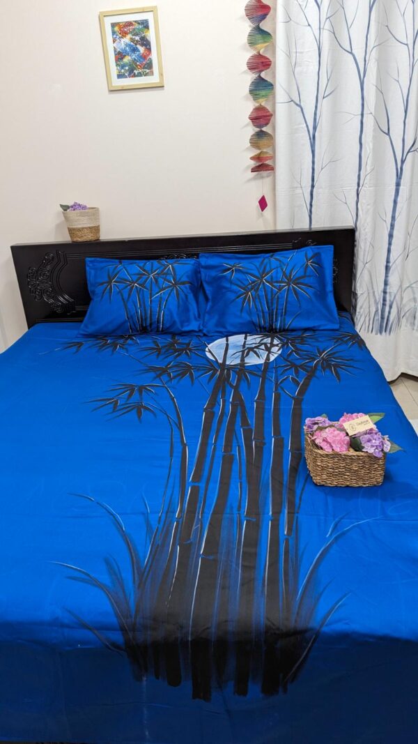 Bamboo Blue Twill Cotton Hand Paint bedsheet bring a room like a dream home decor vibe