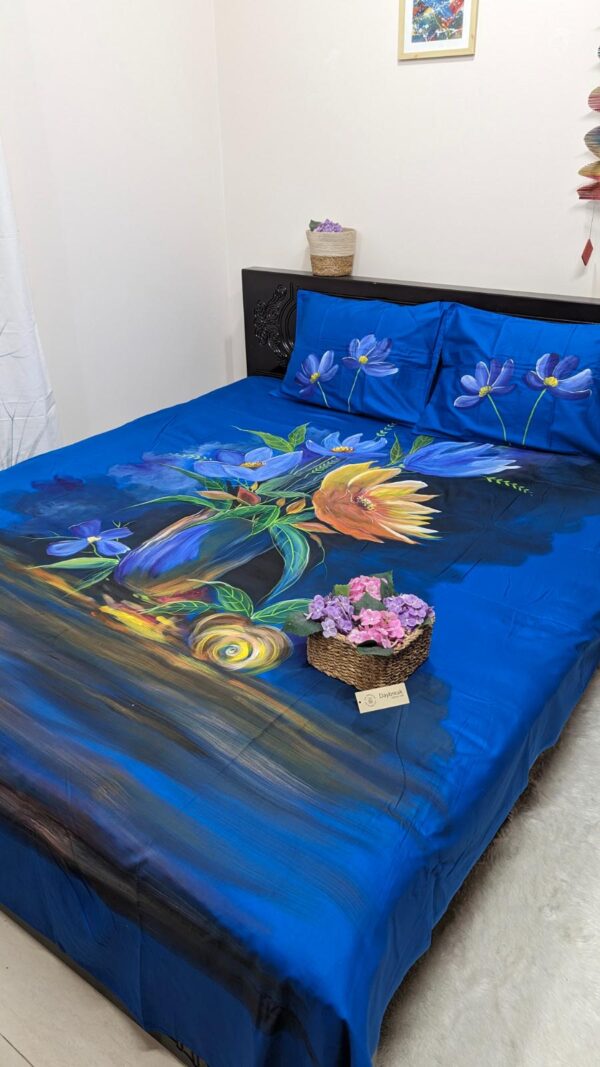 Blue Twill Cotton Hand Paint Bedsheet