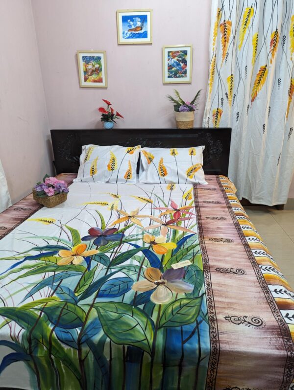 Floral Twill Cotton Hand Paint Bedsheet makes a room like a real flolar