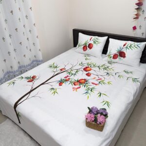 Pomegranate Hand Paint Twill Cottn King Size Bedsheet