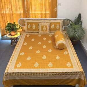 Gorgeous Durable Twill Cotton Luxury Hand Block King Size Bedsheet