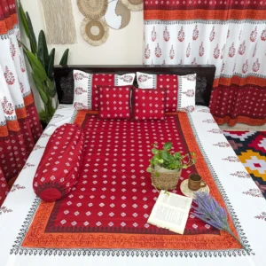 Red White Gorgeous Exclusive Hand block Printed Cotton Bedsheet | HB0005