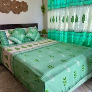 Green Leaf Luxury Hand Block King Size Bed sheet