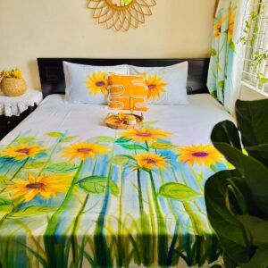 Gorgeous Floral Twill Cotton Hand Paint King Size Bedsheet