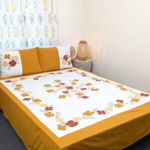 Premium Applique Bedsheet King Size (106x88) – Handcrafted Pure Cotton with Pillow Covers | Daybreak