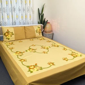 Premium Applique Bedsheet King Size (106x88) – Handcrafted Pure Cotton with Pillow Covers | Daybreak