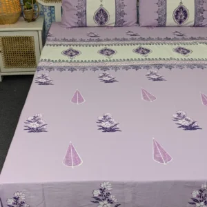 Soft Twill Cotton Hand Block King Size Bedsheet - ১ বেডশীট + ২পিছ বালিশের কভার