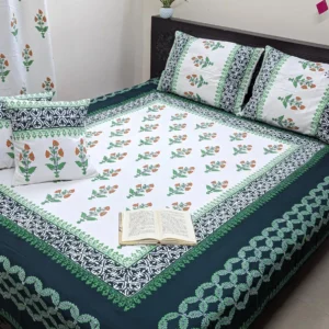 Soft Twill Cotton Hand Block King Size Bedsheet