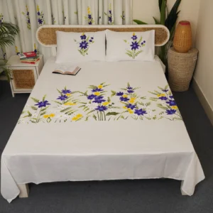 Blossom Twill Cotton Premium Hand Paint King Size Bedsheet