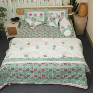 Luxury Hand Block King Size Bedroom Set with Ac Quilt