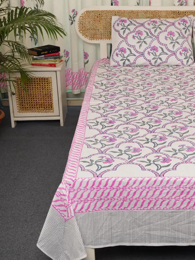 hand block print comboset bedsheet curtain side pillow cushion cover purple managenta 5 (2)