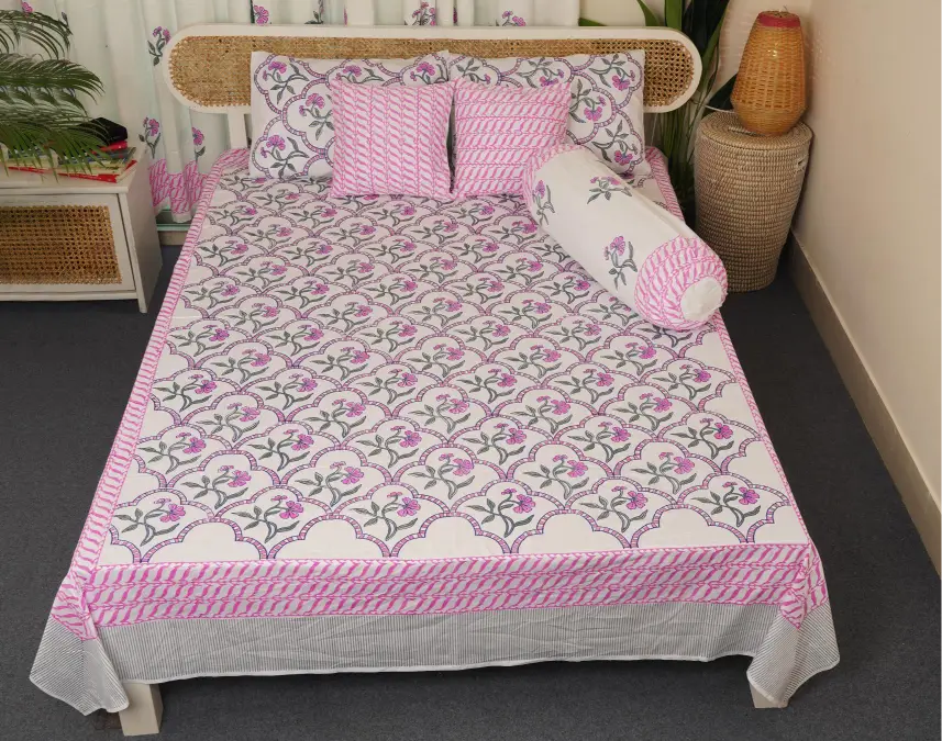 hand block print comboset bedsheet curtain side pillow cushion cover purple managenta 5 (6)