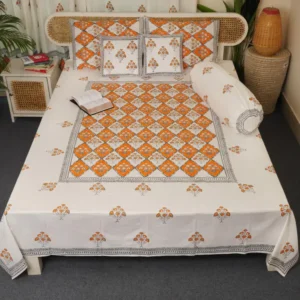 Premium Twill Cotton Premium Hand Block King Size Bedsheet