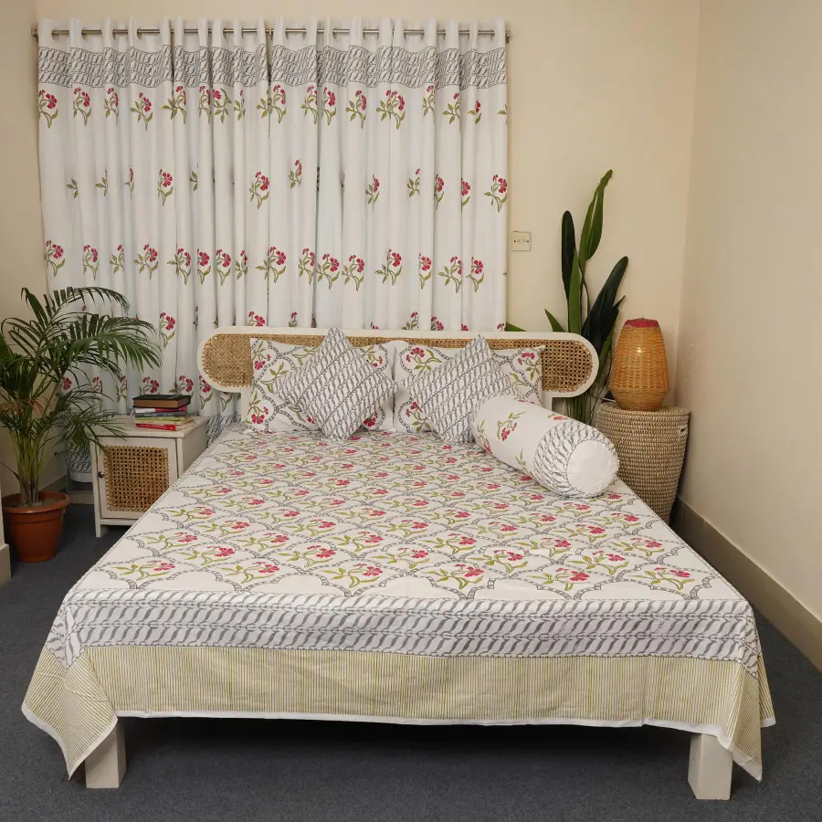 hand block print comboset bedsheet curtain side pillow cushion cover purple managenta 7 (1)