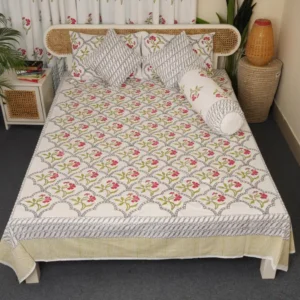 Premium Twill Cotton Premium Hand Block King Size Bedsheet