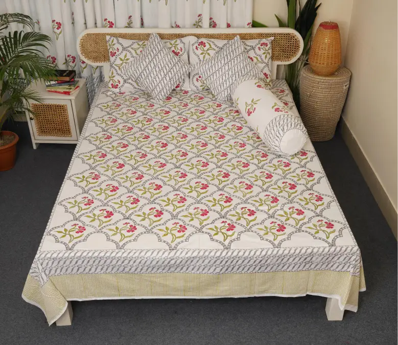 hand block print comboset bedsheet curtain side pillow cushion cover purple managenta 7 (2)