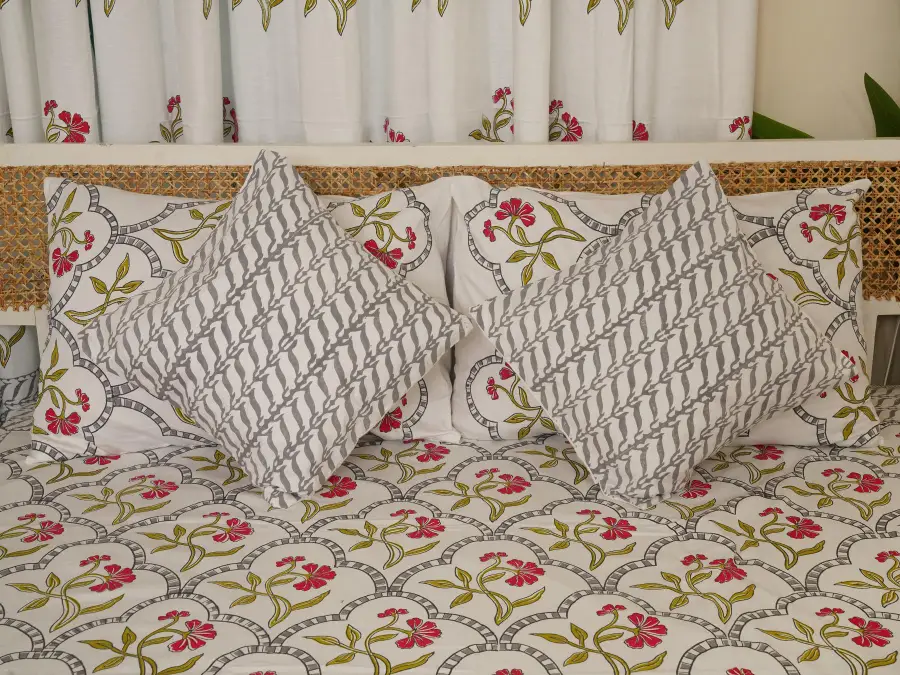 hand block print comboset bedsheet curtain side pillow cushion cover purple managenta 7 (4)