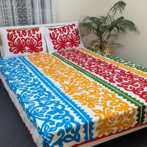 Premium Hand Applique Bedsheet King Size (106x88) – Handcrafted Pure Cotton with Pillow Covers | Daybreak