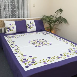 Premium Applique Bedsheet King Size (106x88) – Handcrafted Pure Cotton with Pillow Covers | Daybreak