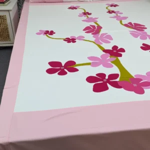 Premium Applique Bedsheet King Size (106x88) – Handcrafted Pure Cotton with Pillow Covers | Daybreak)