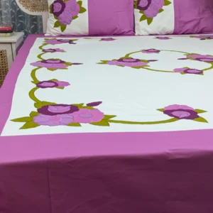Premium Applique Bedsheet King Size (106x88) – Handcrafted Pure Cotton with Pillow Covers | Daybreak
