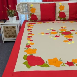 Premium Applique Bedsheet King Size (106x88) – Handcrafted Pure Cotton with Pillow Covers | Daybreak