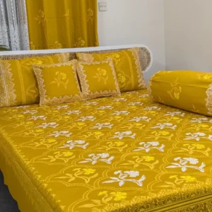 Premium Twill Cotton Premium Hand Block King Size Bedsheet - ১ বেডশীট + ২পিছ বালিশের কভার