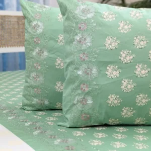 Premium Embrioderd With Handblock King Size (106x88) – Handcrafted Pure Cotton with Pillow Covers | Daybreak