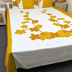 Luxury Applique King Size Bedsheet – Handcrafted Pure Cotton with Pillow Covers