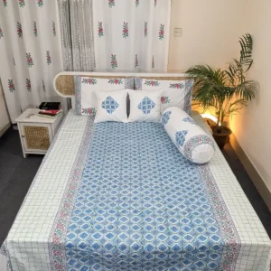 Luxury Hand Block Printed King Size Cotton Bedsheet Set – 100% Twill Cotton, Customizable