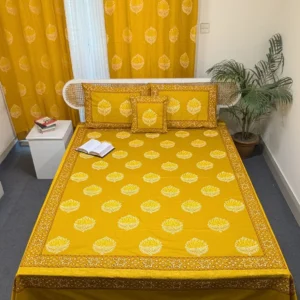 Luxury Hand Block Printed King Size Cotton Bedsheet Set – 100% Twill Cotton, Customizable