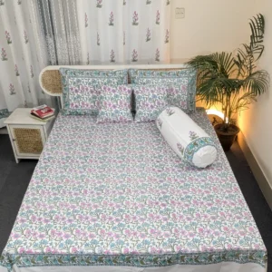 Luxury Hand Block Printed King Size Cotton Bedsheet Set – 100% Twill Cotton, Customizable
