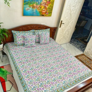 Luxury Hand Block Printed King Size Cotton Bedsheet Set – 100% Twill Cotton, Customizable