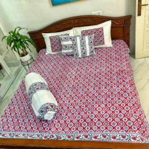 Luxury Hand Block Printed King Size Cotton Bedsheet Set – 100% Twill Cotton, Customizable
