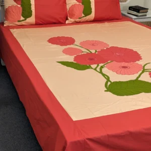 Applique King Size Bedsheet – Handcrafted Pure Cotton with Pillow Covers