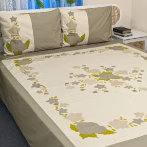 Applique King Size Bedsheet – Handcrafted Pure Cotton with Pillow Covers