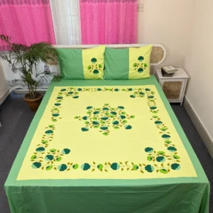 Applique King Size Bedsheet – Handcrafted Pure Cotton with Pillow Covers