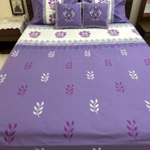 LuxuryLavender Hand Block Printed King Size Cotton Bedsheet Set – 100% Twill Cotton, Customizable