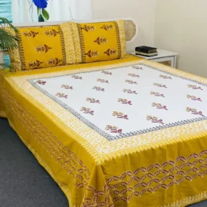 Luxury Hand Block Printed King Size Cotton Bedsheet Set – 100% Twill Cotton, Customizable