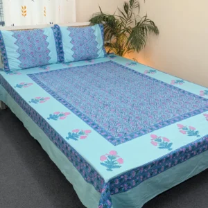 Luxury Hand Block Printed King Size Cotton Bedsheet Set – 100% Twill Cotton, Customizable