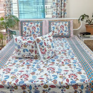 Floral Screen Printed King Size Cotton Bedsheet Set with Pillow Covers | SP0002