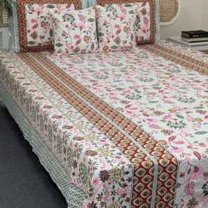 Premium King Size Screen Printed Cotton Bedsheet Set with Pillow Covers