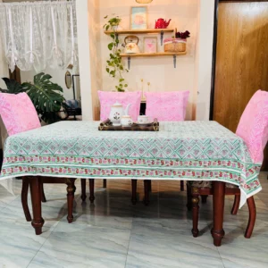 Floral Hand Block Printed Cotton Tablecloth with Chair Cover